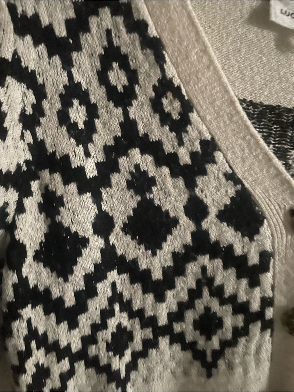 Lucky Brand Cream and Black Fair Isle Belted Knit Cardigan Dress - Picture 8 of 8
